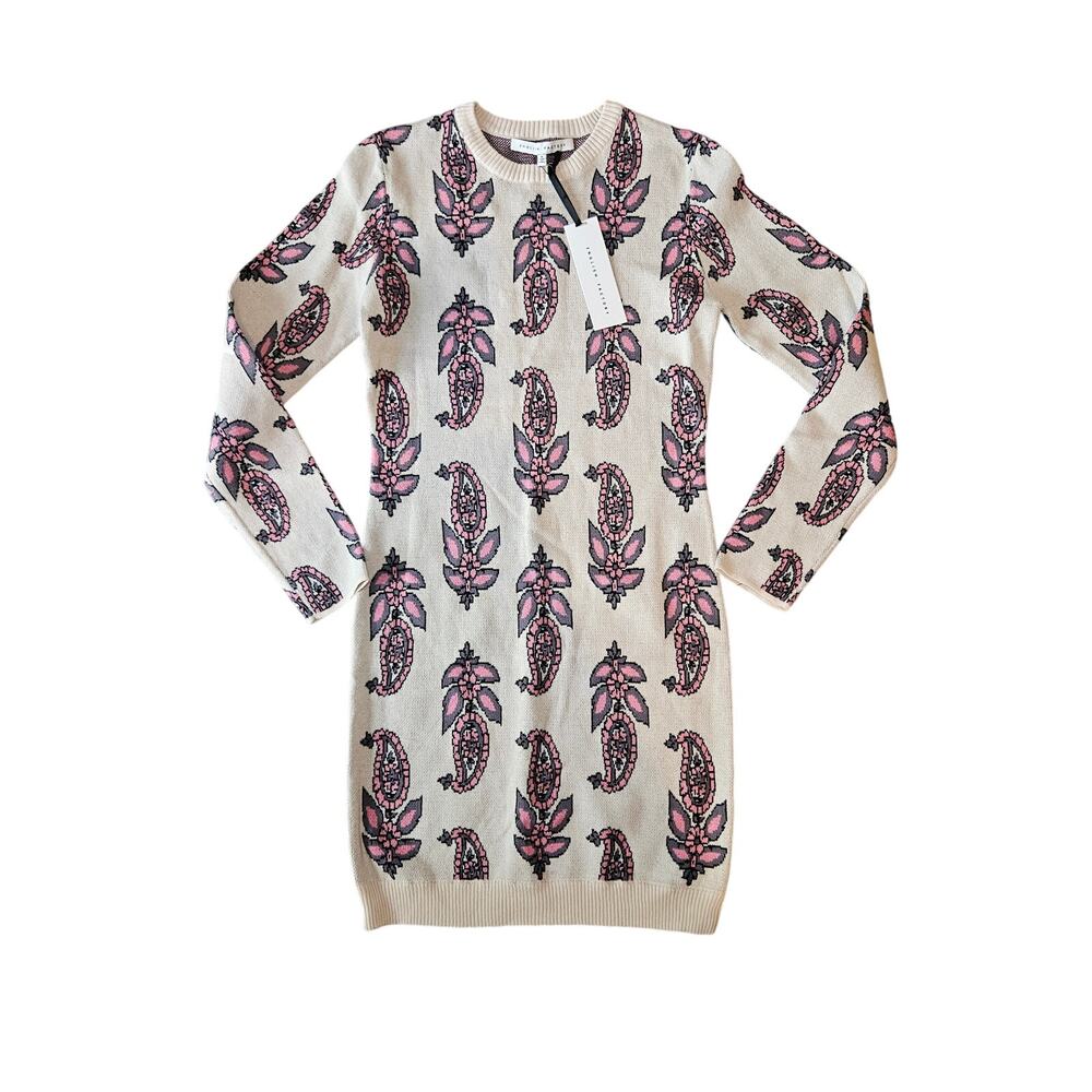 English factory long sleeve fitted sweater dress new womens medium cream pink
